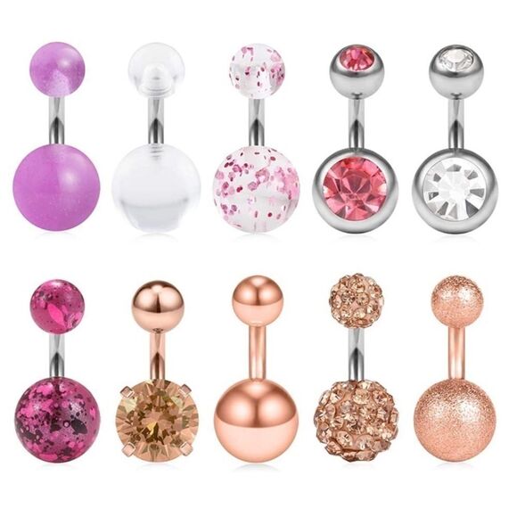 14G 6mm 316L and Cubic Zirconia Belly Rings - Set of 10 - Picture 1 of 3